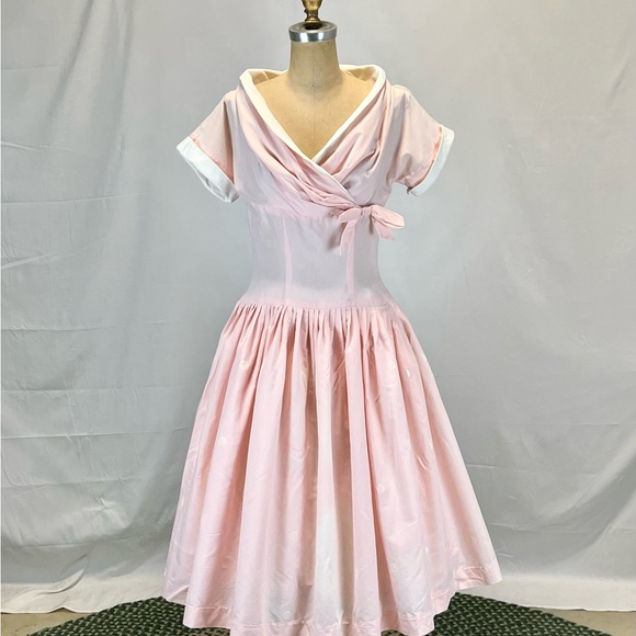 VINTAGE 50s MCM sailor nautical dress fit flare pastel pink midi Tailored Junior - Picture 8 of 14